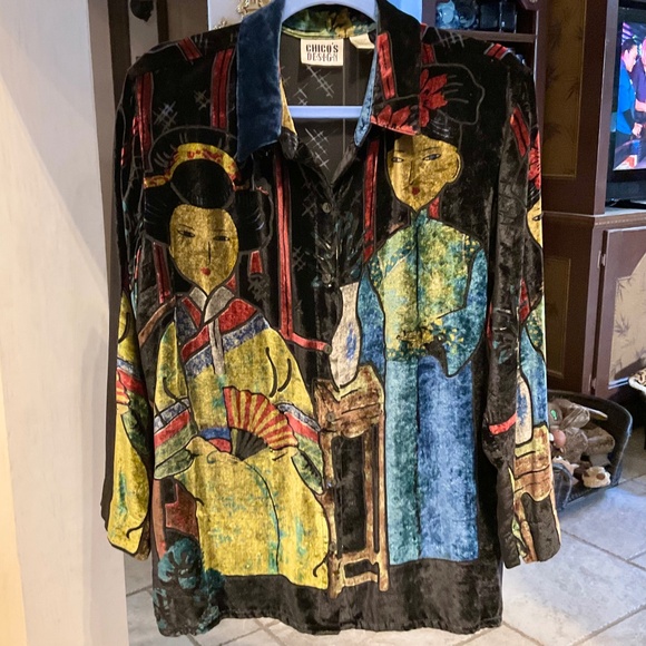 Chico's Tops - Chico’s Design Velvet Burnout Blouse Shirt Top Asian Geisha Japanese Medium 2